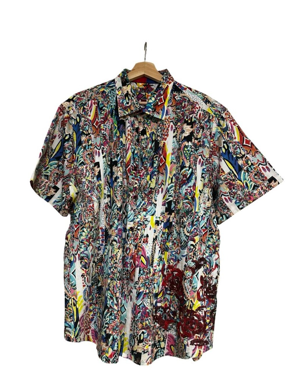 Robert Graham Classic Fit Shirt 2XL Multicolor Paisley Print Flip Cuff Embroider